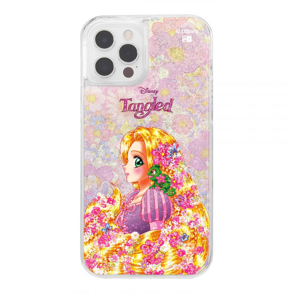 (C) Disney キラキラとラメが流れるi Phone 12 / 12 Pro 用グリッターケース。背面はPC素材、側面は衝撃に強いTPU素材を使用したハイブリッドケースです。ケースに閉じ込めたグ