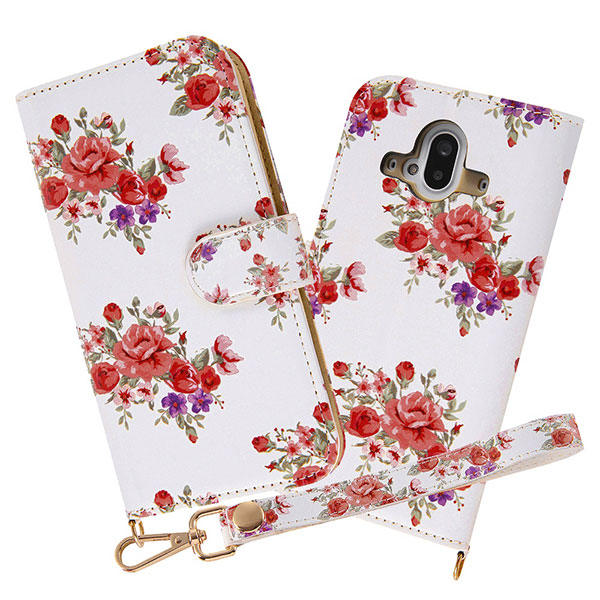 らくらくスマートフォン F-52B ケース 手帳型 クリアポケット ハンドストラップ ルーペ付 花柄 ピンク カバー スマホケース 使いやすさとデザインにこだわった高機能な手帳型ケース。取り出しやすい