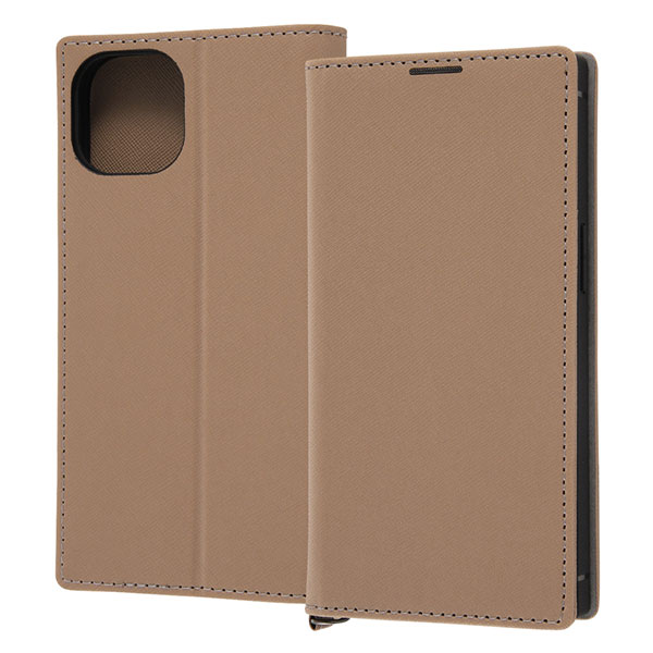 i Phone14 i Phone13 ケース 手帳型 耐衝撃 レザー KAKU Durable トープ ライトグレー カバー アイフォン スマホケース スクエア形状で衝撃に強い設計。ケースの蓋を閉じ