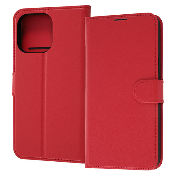 i Phone14Pro Max ケース 手帳型 耐衝撃 レザー シンプル マグネット レッド カバー アイフォン スマホケース 衝撃に強く、使いやすい。ケースの蓋を閉じたまま通話が可能。マグネット式
