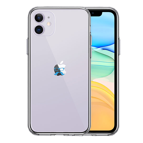 i Phone11 ケース ハードケース クリア カバー ひげ メガネ 髭 眼鏡 スカイ ブルー 可愛い クール 顔 アップル とっても人気のシンプルデザインシリーズです！とても人気のクリアケースです