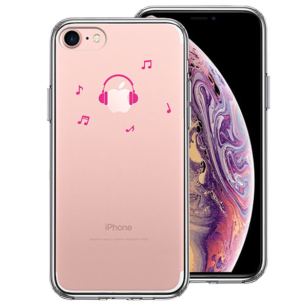 iPhone7 ケース ハードケース ハイブリッド クリア 音楽 music ヘッドフォン ヘッドホン ピンク アイフォン カバー スマホケース