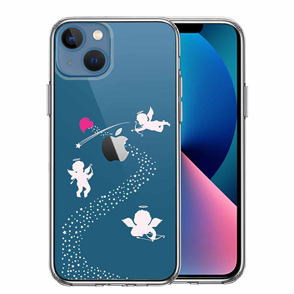 i Phone13 ケース ハードケース ハイブリッド クリア カバー 天の川 ハート エンジェル クール 天使 七夕 織姫 かわいい アイフォン スマホケース TPUソフト素材（側面）とポリカーボネ