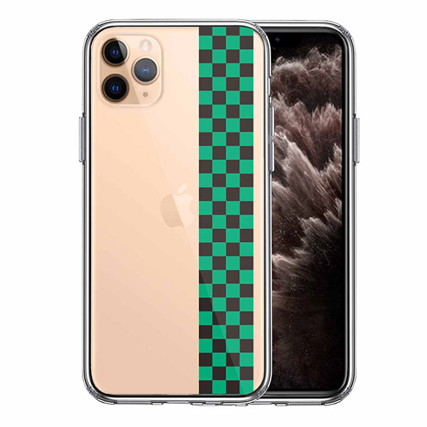i Phone11pro ケース ハードケース ハイブリッド クリア 和柄 帯 市松 常盤緑 黒 カバー アイホン アイフォン スマホケース ソフト素材（側面）とハード素材（背面）を使用したハイブリッ