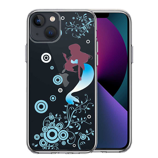 i Phone13 ケース ハードケース ハイブリッド クリア カバー マーメイド 人魚姫 ブルー アイフォン スマホケース TPUソフト素材（側面）とポリカーボネイトハード素材（背面）を使用したハイ