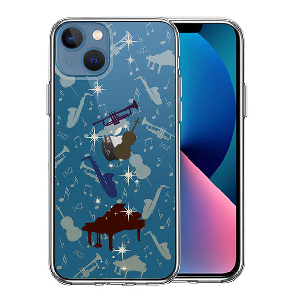 i Phone13 mini ケース ハードケース ハイブリッド クリア JAZZ 2 楽器 音符 カバー アイフォン スマホケース TPUソフト素材とポリカーボネイトハード素材を使用したハイブリッド