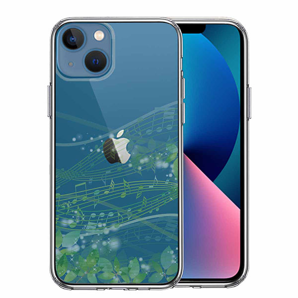 i Phone13 mini ケース ハードケース ハイブリッド クリア 癒しの森 音符 デザイン カバー アイフォン スマホケース ソフト素材（側面）とハード素材（背面）を使用した最新のハイブリッド