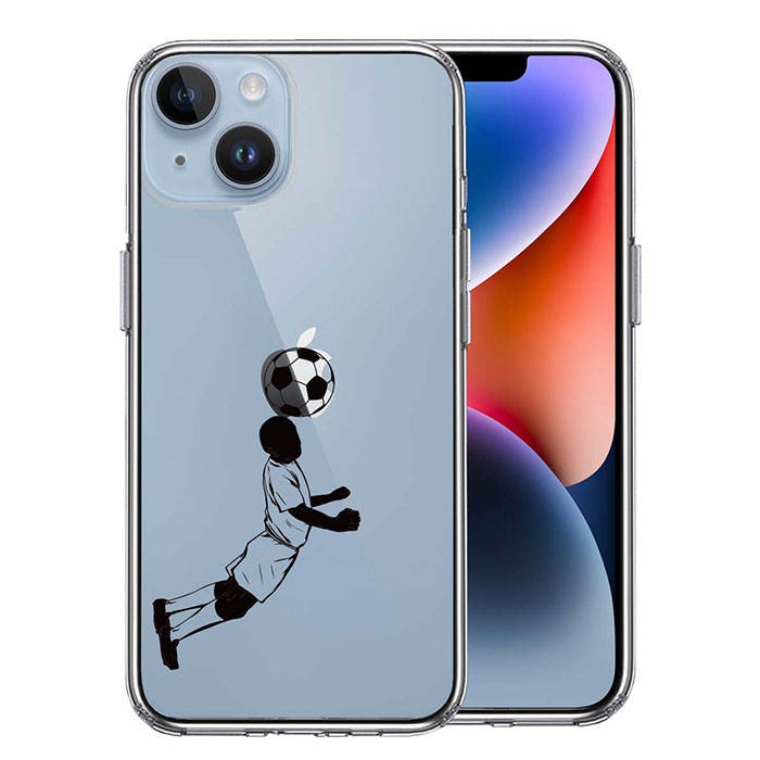 iPhone14 iPhone14Plus ケース ハードケース ハイブリッド クリア サッカー ヘディング 男子 黒 カバー アイフォン スマホケース